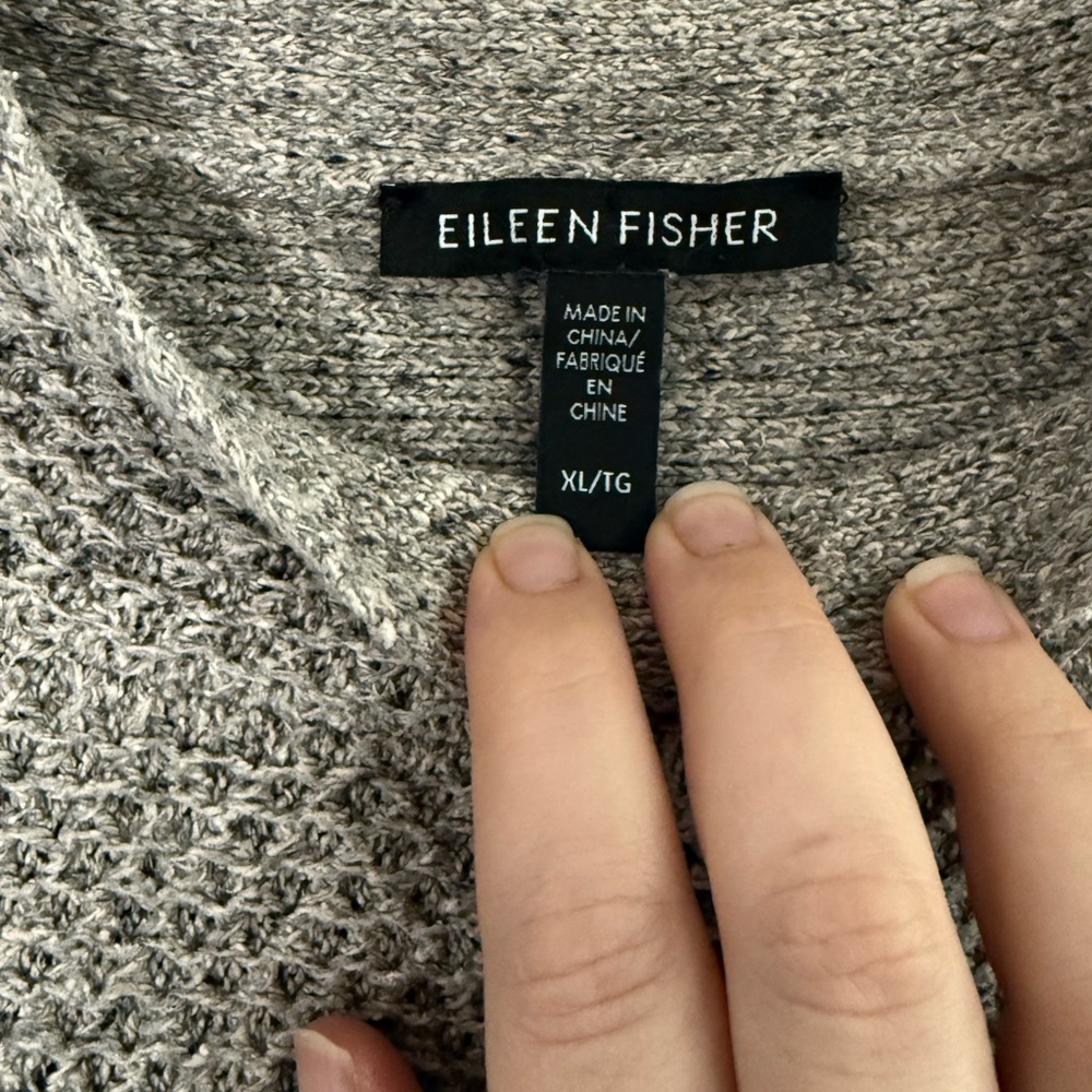 Eileen Fisher Textured Knit Mock Neck Grey Sweater Neutral Quiet Luxury Minimal - Picture 3 of 8